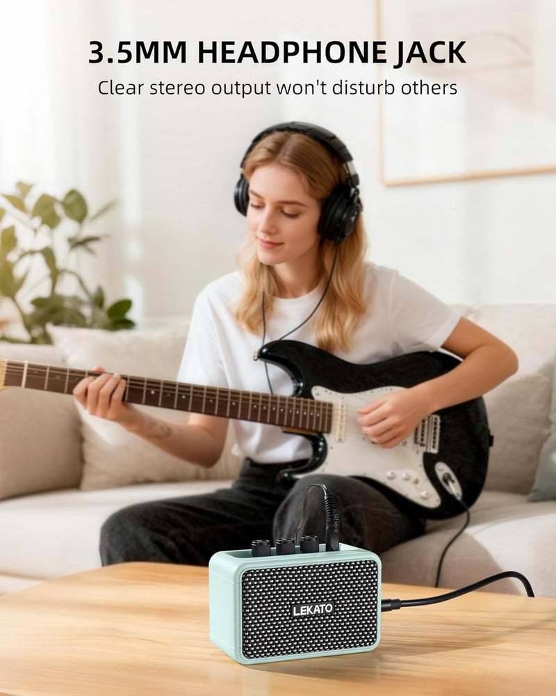 LEKATO Mini Guitar Amplifier, Dual Speakers 5W, Rechargeable Electric Guitar Amp Bluetooth with Clean Overdrive, 6H Working, Headphone Jack, Wireless Portable Small Amp for Practice, Traveling (Blue) - Image 5
